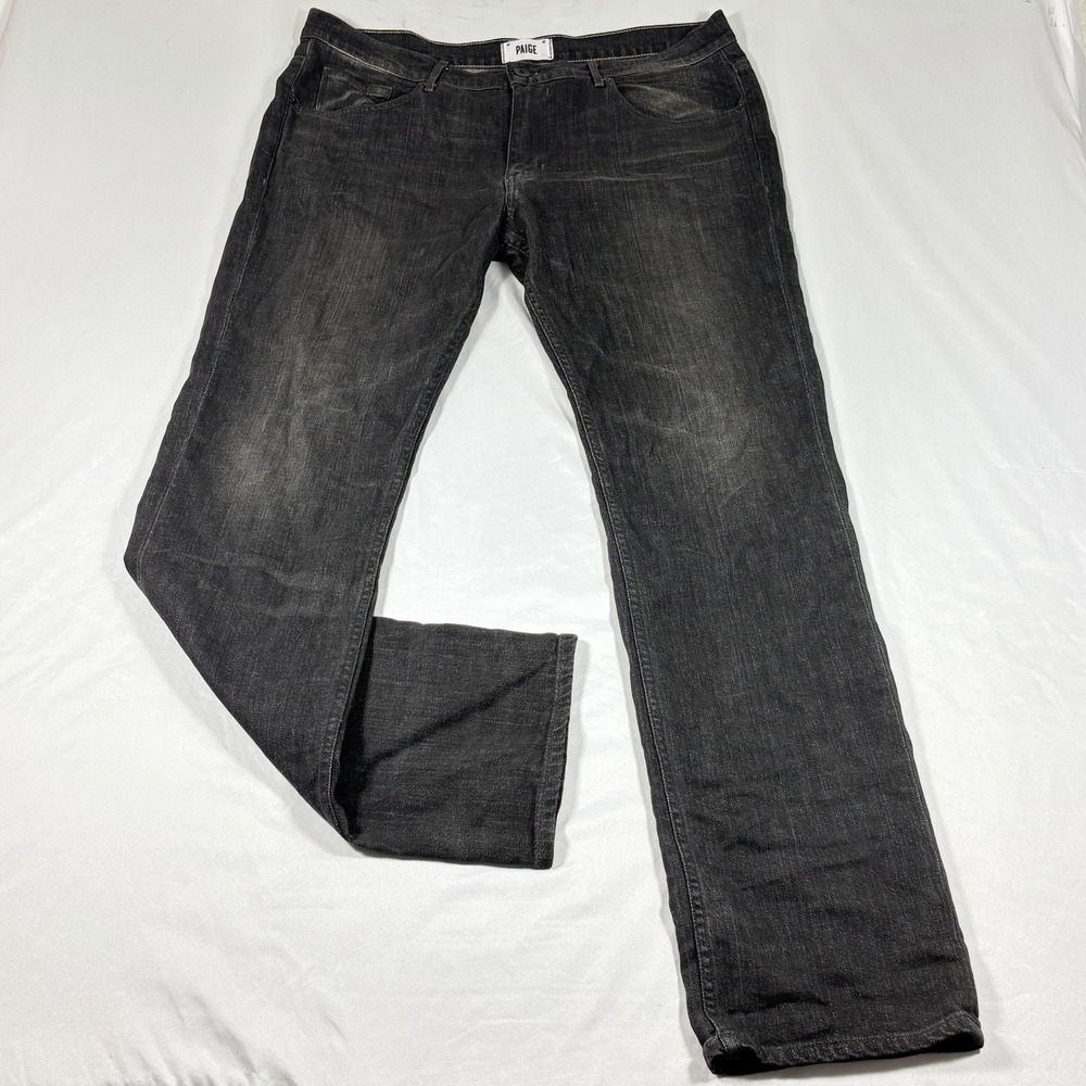 PAIGE Mens Jeans FITS 38x34 Black Normandie Slim Straight Stretch USA Made Denim